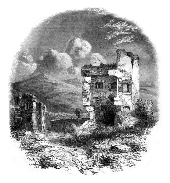 Rovine Della Fortezza Schlossberg Illustrazione Incisa Epoca Magasin Pittoresque 1847 — Foto Stock