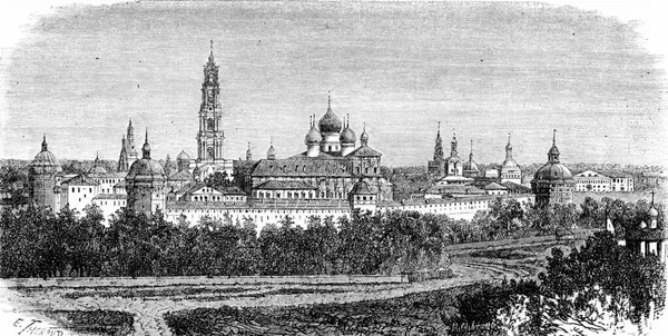 Uitzicht Het Klooster Van Troitsa Vintage Gegraveerde Illustratie Tour Monde — Stockfoto