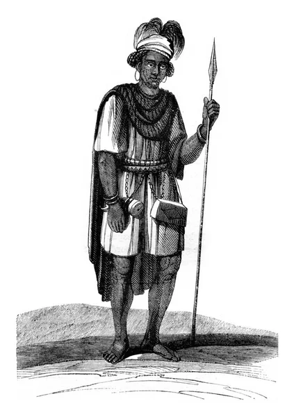 セネガルのフルアーニ戦士エッジ ヴィンテージ刻まれたイラスト Magasin Pittoresque 1847 — ストック写真