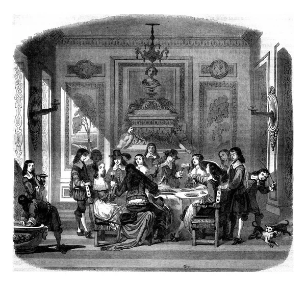 Meal Louis Xiv Vintage Engraved Illustration Magasin Pittoresque 1847 — Stock Photo, Image