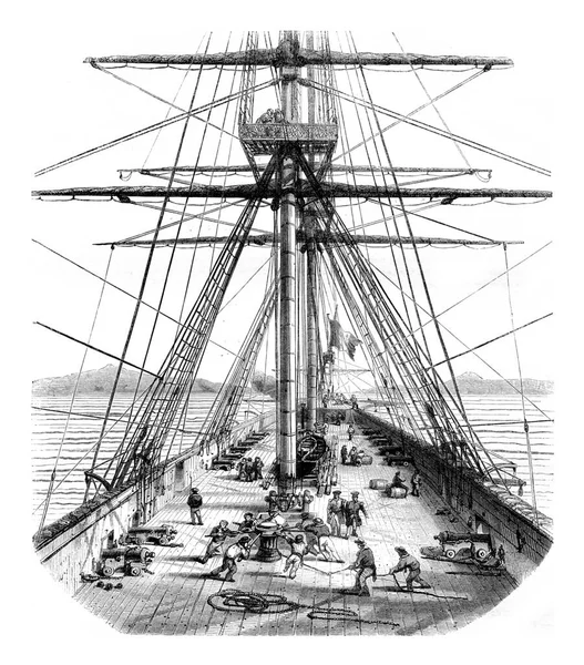 Фронт Військового Корабля Вінтажна Гравюра Magasin Pittoresque 1847 — стокове фото
