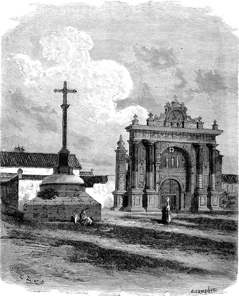 Jerezのチャーターハウス ヴィンテージの刻まれたイラスト Tour Monde Travel Journal 1865年 — ストック写真