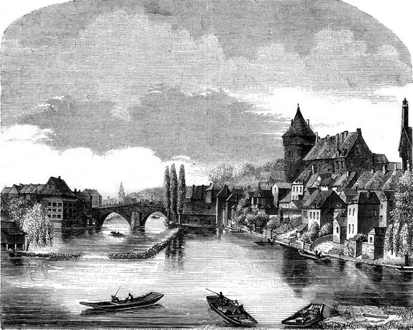 Widok Laval Szef Departamentu Mayenne Vintage Grawerowane Ilustracji Pittoresque 1847 — Zdjęcie stockowe