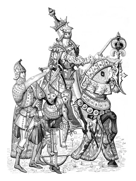 Kläder Figuren Charles Vii Militära Regalier Vintage Graverad Illustration Magasin — Stockfoto