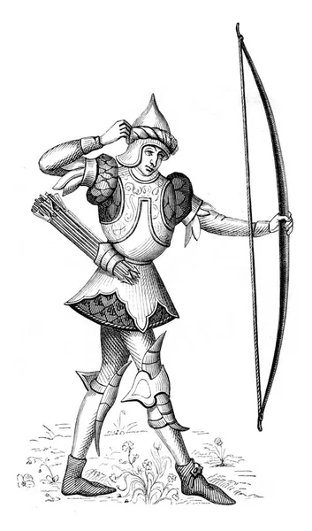 弓箭手跟随一个王子 古老的雕刻插图 Magasin Pittoresque 1847年 — 图库照片