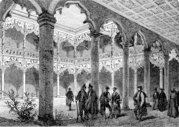 Двор Дворца Гвадалахара Винтажная Гравированная Иллюстрация Магасин Питтореске 1852 Года — стоковое фото