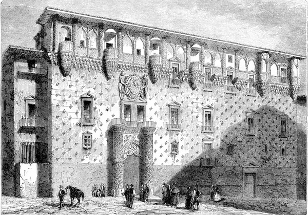 Facciata Del Palazzo Guadalajara Illustrazione Incisa Epoca Magasin Pittoresque 1852 — Foto Stock