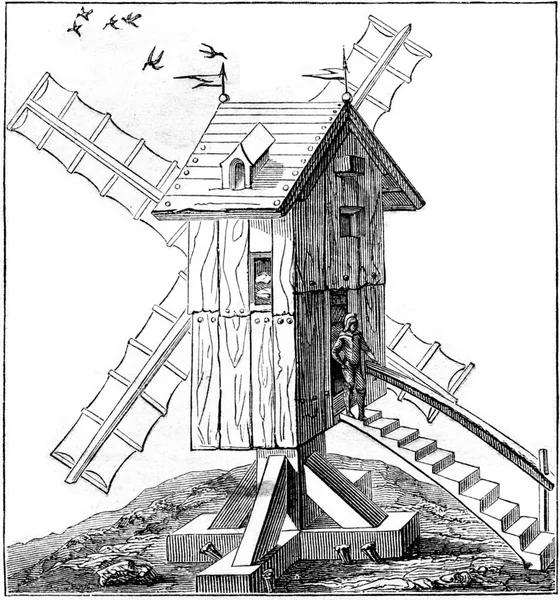 Moulin Vent Usage Xvie Siècle Illustration Gravée Vintage Magasin Pittoresque — Photo