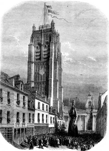 ダンケルクの塔 ヴィンテージ刻まれたイラスト Magasin Pittoresque 1852 — ストック写真