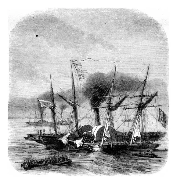 游轮在地中海 老式雕刻插图 Magasin Pittoresque 1852年 — 图库照片