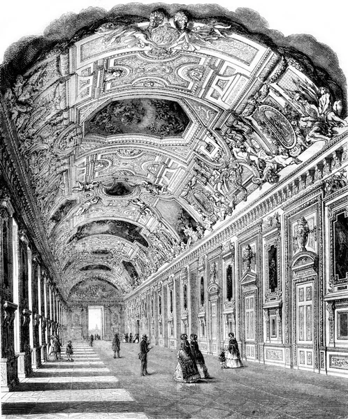 Galerie Apollo Louvre Illustration Gravée Vintage Magasin Pittoresque 1852 — Photo