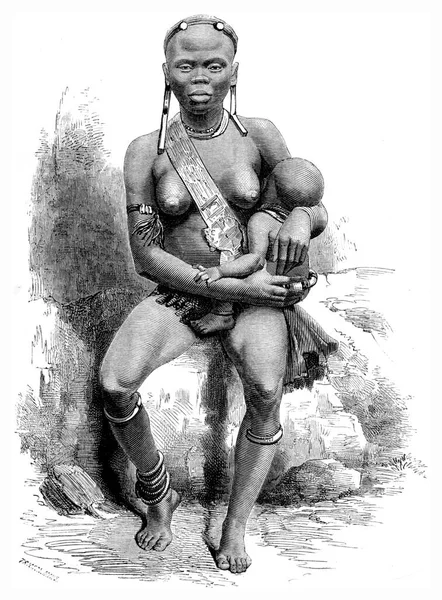 Young Woman Tribe Pahouins Vintage Engraved Illustration Tour Monde Travel — Stock Photo, Image