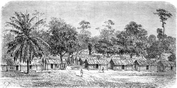 Villaggio Schermaglie Gabon Illustrazione Incisa Epoca Tour Monde Diario Viaggio — Foto Stock