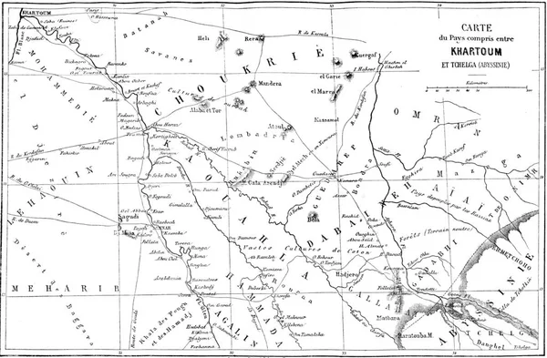 Mapa País Entre Cartum Tchelga Ilustração Gravada Vintage Tour Monde — Fotografia de Stock