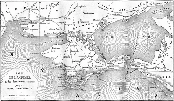 克里米亚地图 古老的雕刻插图 Magasin Pittoresque 1855年 — 图库照片