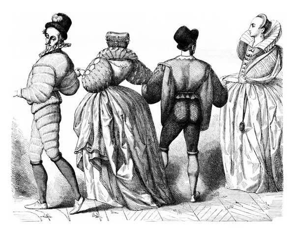 Ladies Gentlemen 1584 Vintage Engraved Illustration Magasin Pittoresque 1855 — Stock Photo, Image