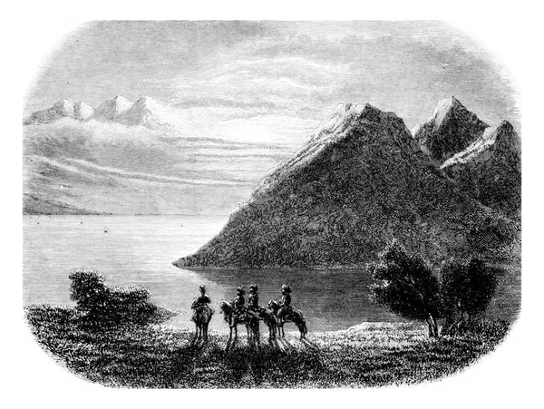 Vista Lago Baikal Ilustração Gravada Vintage Magasin Pittoresco 1855 — Fotografia de Stock