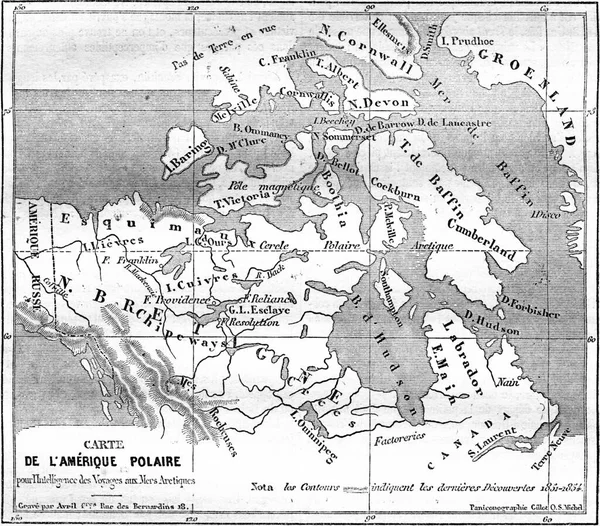 Mapa Ameryki Polarnej Grawerowana Ilustracja Rocznika Pittoresque 1855 — Zdjęcie stockowe