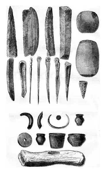 Instrumentos Gálicos Objetos Descobertos Nos Lagos Suíça Placa Ilustração Gravada — Fotografia de Stock