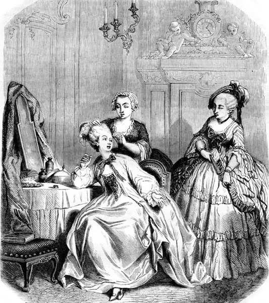 Záchod Ženy Pod Ludvíkem Archivní Rytá Ilustrace Magasin Pittoresque 1855 — Stock fotografie
