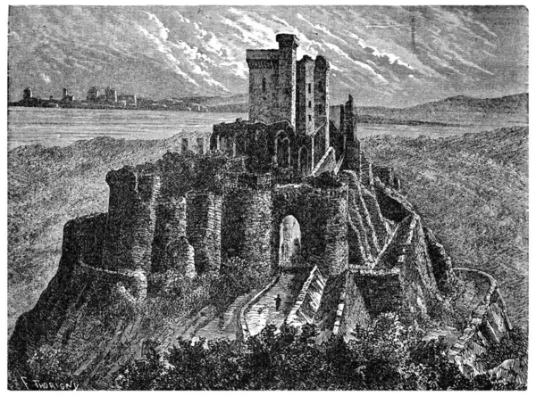 Arques Castle Ruins Its Keep Vintage Environed Illustration Индустриальная Энциклопедия — стоковое фото