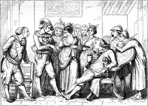 Ślub Meo Patacca Nuccia Vintage Grawerowane Ilustracji Pittoresque 1857 — Zdjęcie stockowe