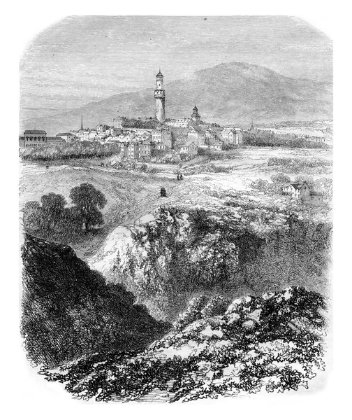 Algemeen Zicht Stad Hombourg Vintage Gegraveerde Illustratie Magasin Pittoresk 1857 — Stockfoto