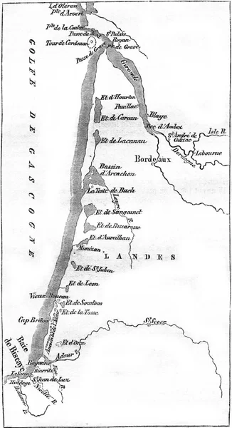 Mapa Stron Zatoki Biskajskiej Karta Dussieux Grawerowana Ilustracja Pittoresque 1857 — Zdjęcie stockowe