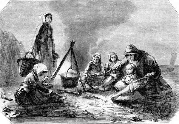 1857 Exposición Pintura Una Familia Pescadores Para Jeanron Ilustración Grabada — Foto de Stock