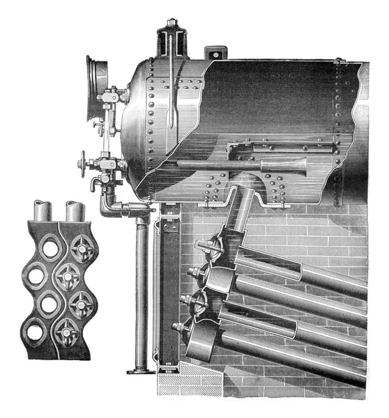 Caldera Babcock Wilcox Ilustración Grabada Vintage Enciclopedia Industrial Lami 1875 —  Fotos de Stock
