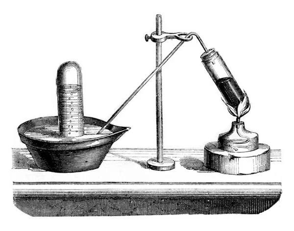 如何提取氧气或氧化汞红色氧化物 老式雕刻插图 Magasin Pittoresque 1857 — 图库照片