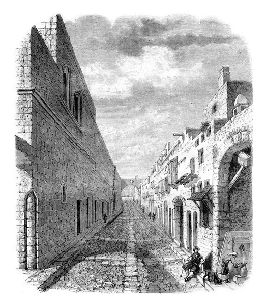 Ulica Rycerzy Rodos Grawerowana Ilustracja Pittoresque 1857 — Zdjęcie stockowe
