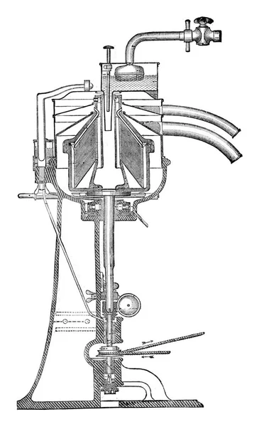 アルファラバル遠心Ecreuse ヴィンテージ刻まれたイラストの垂直セクション 産業百科事典E 1875 — ストック写真