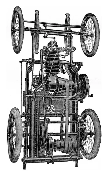 Frame Type Horizontale Motor Gemengde Transmissies Vintage Gegraveerde Illustratie Industriële — Stockfoto