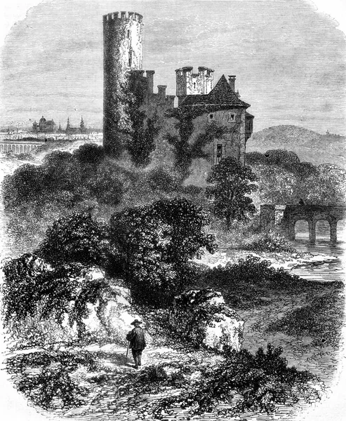 Der Turm Von Frankenberg Bei Aachen Jahrgangsgravur Magasin Pittoresk 1858 — Stockfoto