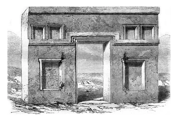 Tiahuanaco单片门 西海岸 老式雕刻插图 Magasin Pittoresque 1858年 — 图库照片
