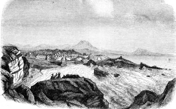 Biarritz View Lighthouse Bottom Mountains Spain Vintage Engraved Illustration Magasin — Stock Photo, Image