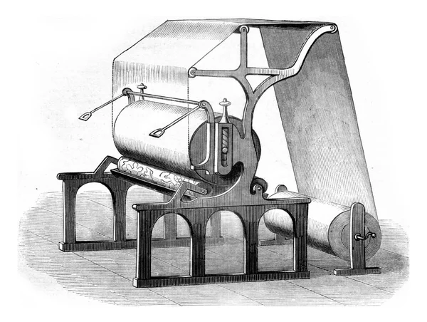 Printing Fabrics Press Roller Rollers Vintage Engraved Illustration Magasin Pittoresque — Stock Photo, Image