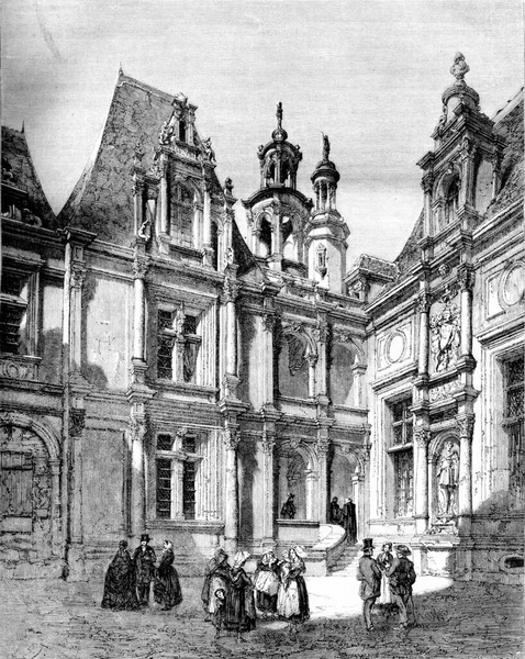 Corte Dello Scambio Caen Illustrazione Incisa Epoca Magasin Pittoresque 1861 — Foto Stock