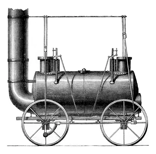 Roți Cuplate Locomotive Stephenson Ilustrație Gravată Epocă Magasin Pittoresque 1861 — Fotografie, imagine de stoc