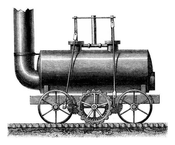 Locomotiva Ruote Accoppiate Blenkinsop Illustrazione Incisa Vintage Magasin Pittoresque 1861 — Foto Stock