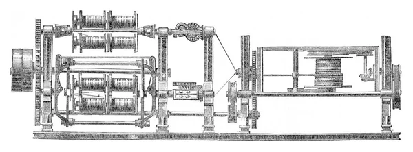 Μηχανή Κατασκευάζουν Καλώδια Μία Κίνηση Vintage Χαραγμένες Εικονογράφηση Βιομηχανική Εγκυκλοπαίδεια — Φωτογραφία Αρχείου