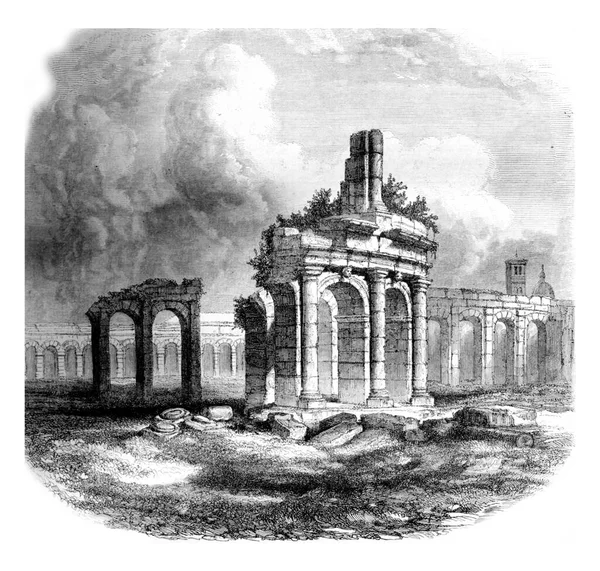 Ruines Amphithéâtre Capoue Illustration Gravée Vintage Magasin Pittoresque 1861 — Photo