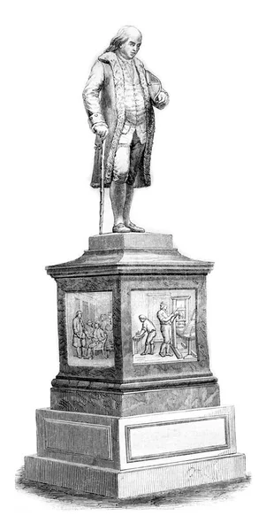 Franklin Statue Boston Vintage Gravur Magasin Pittoresk 1861 — Stockfoto