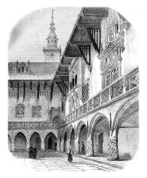 Corte Dell Università Cracovia Illustrazione Incisa Epoca Magasin Pittoresque 1861 — Foto Stock
