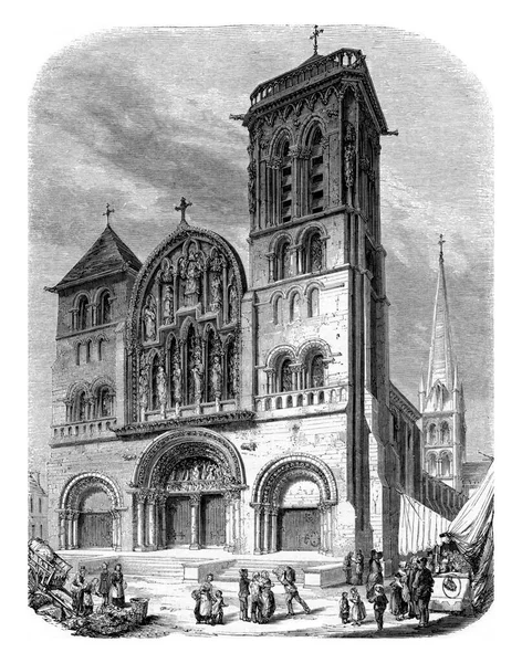 View Church Vezelay Vintage Engraved Illustration Magasin Pittoresque 1853 — Stock Photo, Image