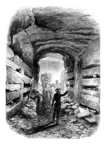 Catacombs Rome Vintage Engraved Illustration Magasin Pittoresque 1861 — Stock Photo, Image
