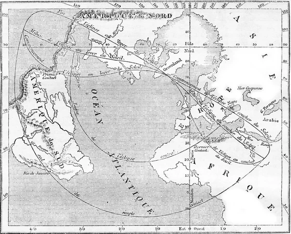 Aralık 1861 Tarihli Güneş Tutulması Haritası Eski Model Oymalı Magasin — Stok fotoğraf