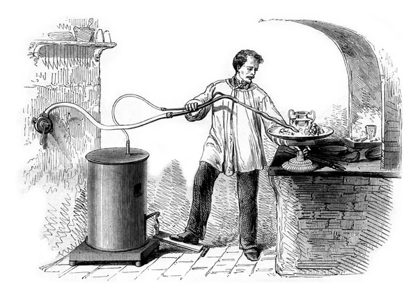 Torche Gaz Utilisée Dans Les Grands Ateliers Illustration Gravée Vintage — Photo
