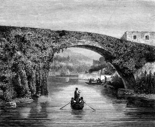 ベサラーム橋 ローワーピレネー山脈 ヴィンテージ彫刻のイラスト Magasin Pittoresque 1867 — ストック写真